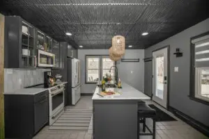 New Buffalo Vacation Rental Kitchen – Copper Top Ridge Modern kitchen at Copper Top Ridge, a luxury New Buffalo vacation rental