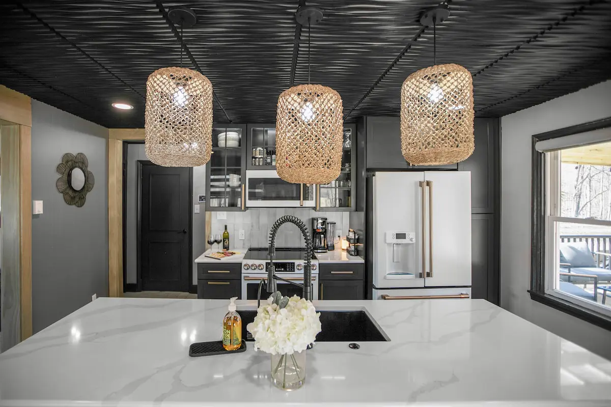 Private hot tub on deck under the trees