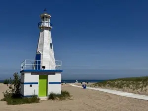 New Buffalo Public Beach, a family-friendly Southwest Michigan beach with marina views