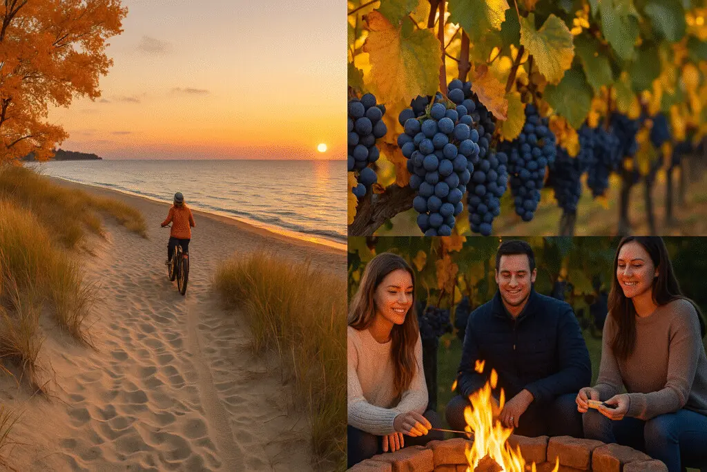 Visiting New Buffalo in September: beach biking, vineyard grapes, and fire pit gatherings.