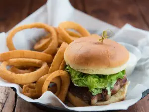 Bentwood Tavern gourmet burger at Marina Grand Resort — upscale Harbor Country entry among the Best Burgers in Southwest Michigan