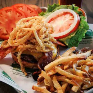 Sonny D’s Bar & Grill bacon cheddar BBQ burger — local favorite among the best burgers near New Buffalo