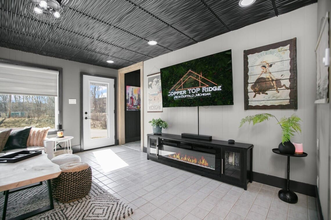 Spacious and stylish living room with modern rustic decor at Copper Top Ridge.