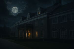 Photorealistic night view of the Felt Mansion in Saugatuck, part of the haunted history of Southwest Michigan