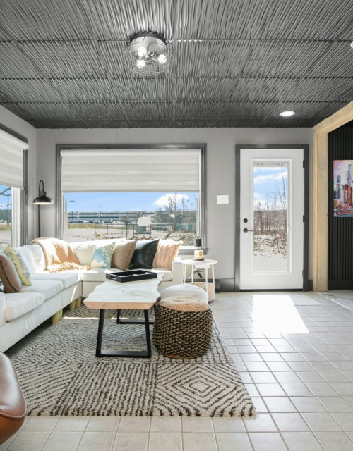 Bright and cozy living room inside a New Buffalo vacation rental with modern decor